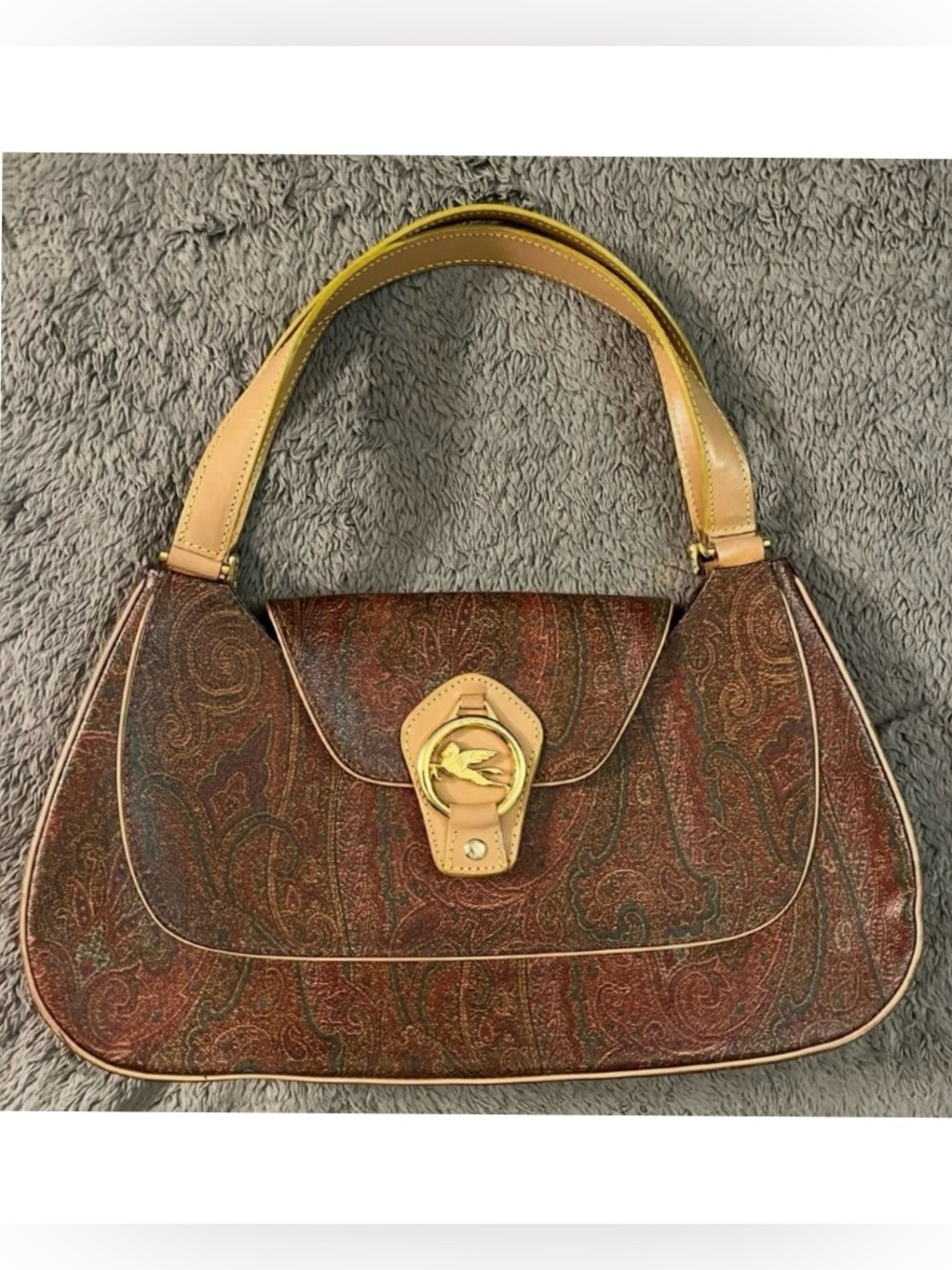 ETRO VTG Y2K Arnica Paisley Flap Hobo Shoulder Bag Gold Pegasus Accent Vintage - Picture 2 of 16